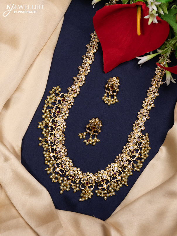Antique guttapusalu haaram with pink kemp & kundan stones and pearl hangings