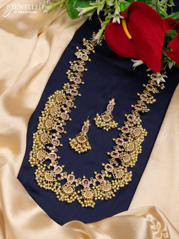 Antique guttapusalu haaram with kemp & cz stones and pearl hangings