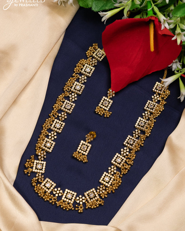 Antique guttapusalu haaram with cz stones and golden beads hanging