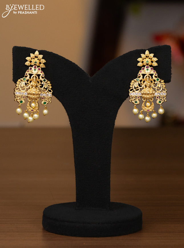 Antique haaram lakshmi design with kemp & cz stones and pearl hangings
