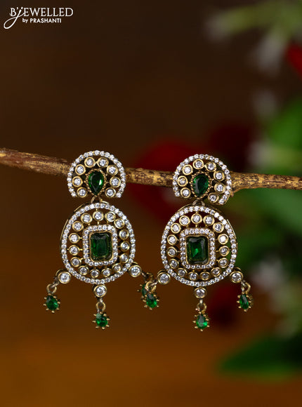 Victorian finish earrings with emerald & cz stones and hangings