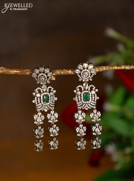 Victorian finish earrings with emerald and cz stones