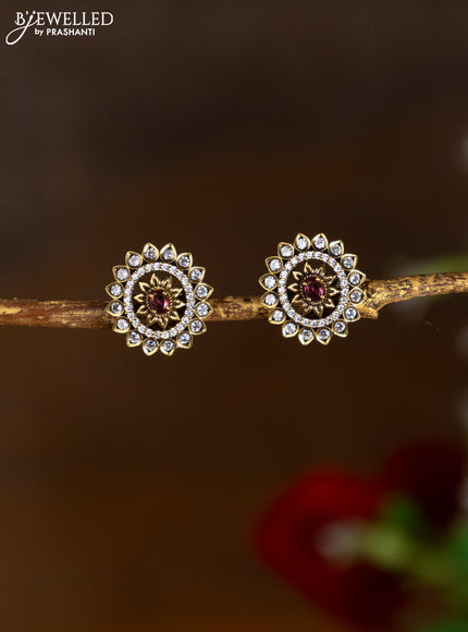 Victorian finish earrings with ruby and cz stones