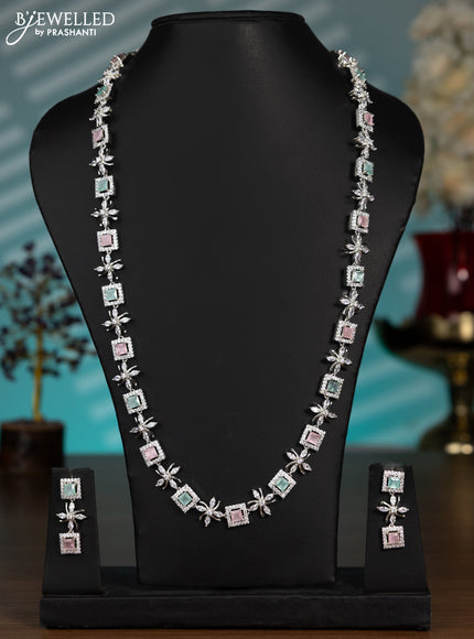 Zircon haaram with mint green & baby pink and cz stones