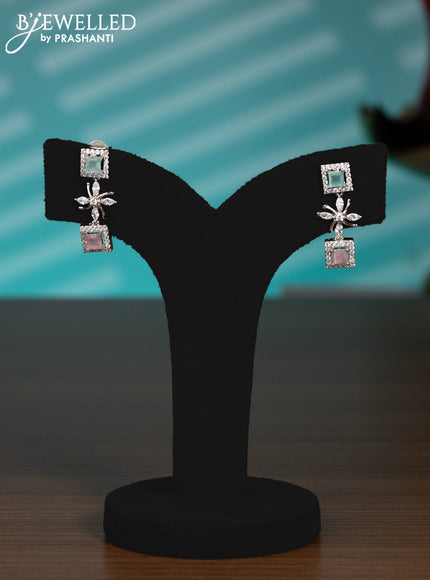 Zircon haaram with mint green & baby pink and cz stones
