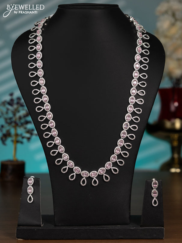 Zircon haaram with baby pink and cz stones