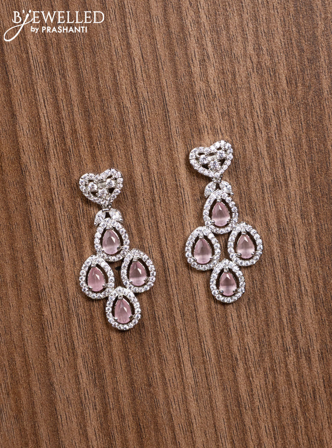 Zircon earrings with baby pink and cz stones