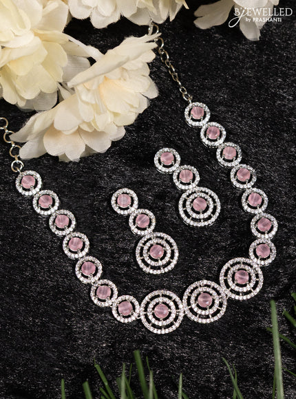 Zircon necklace with baby pink and cz stones