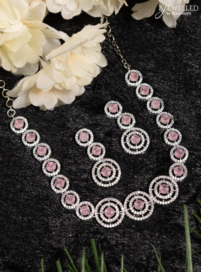Zircon necklace with baby pink and cz stones