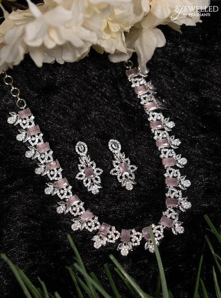 Zircon necklace with baby pink and cz stones