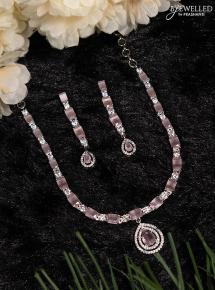 Zircon necklace with baby pink and cz stones