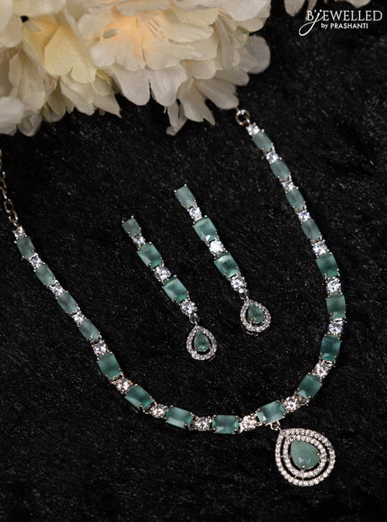 Zircon necklace with mint green and cz stones