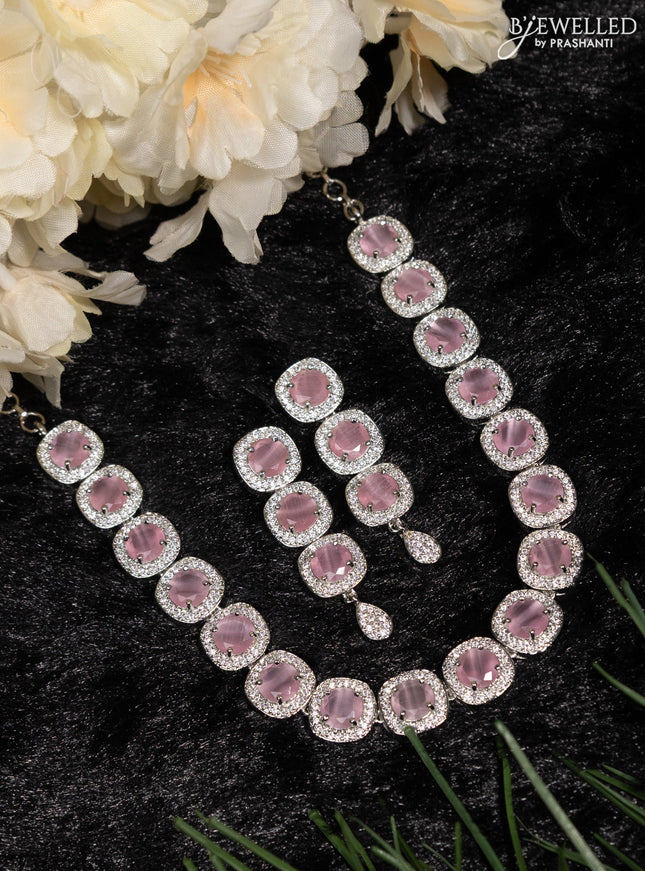Zircon necklace with baby pink and cz stones