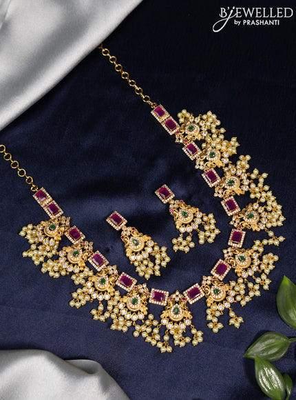 Antique guttapusalu necklace with kemp & cz stones and pearl hangings