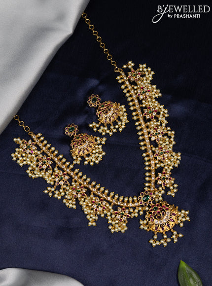 Antique guttapusalu necklace with kemp & kundan stones and pearl hangings