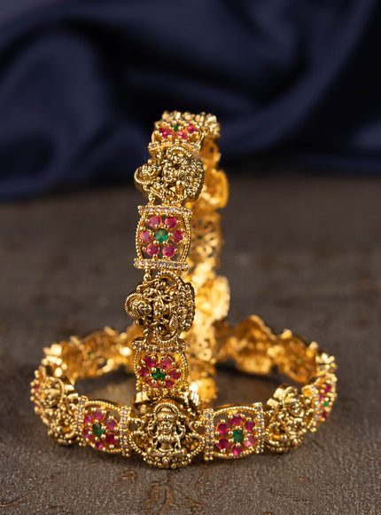 Antique bangles lakshmi design with kemp and cz stones