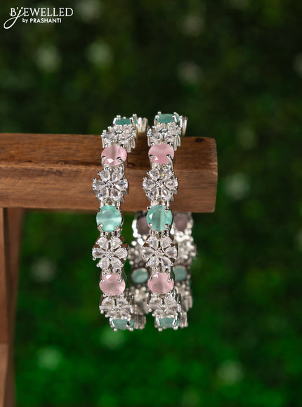 Zircon bangles floral design with baby pink & mint green and cz stones