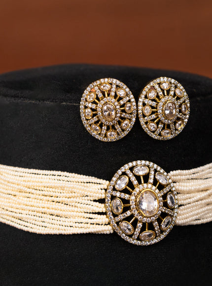 Pearl choker with cz stones