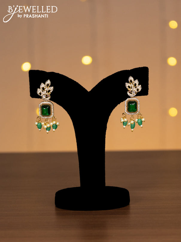 Victorian finish choker peacock design with emerald & cz stones and beads hanging