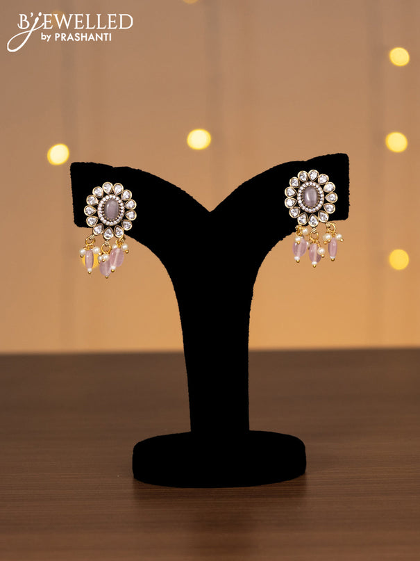 Victorian finish choker with baby pink & cz stones and beads hanging