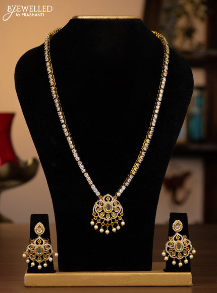 Antique haaram with mint green & cz stones and pearl hangings