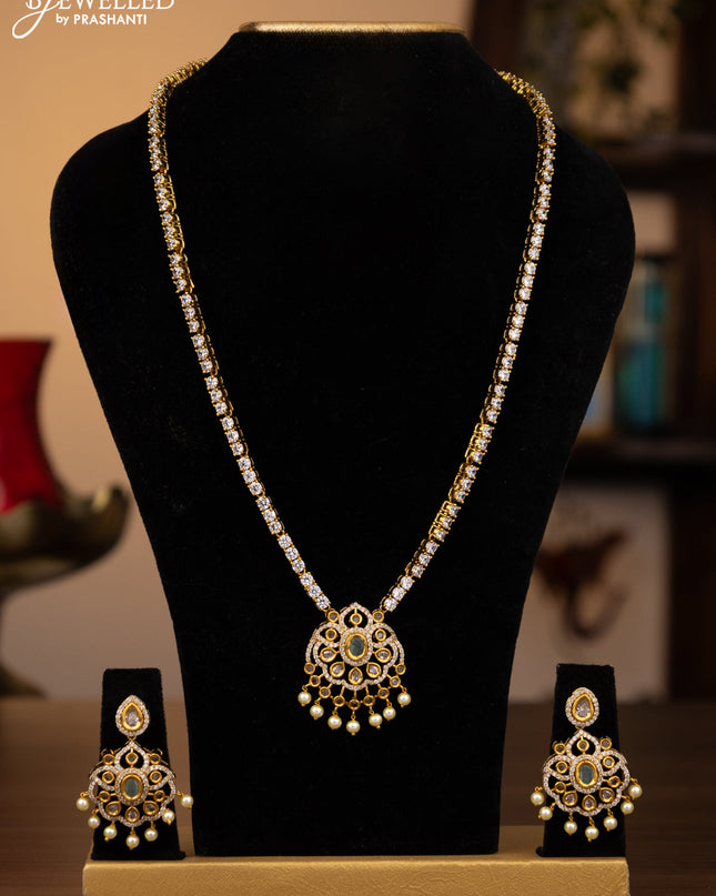Antique haaram with mint green & cz stones and pearl hangings