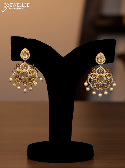 Antique haaram with mint green & cz stones and pearl hangings