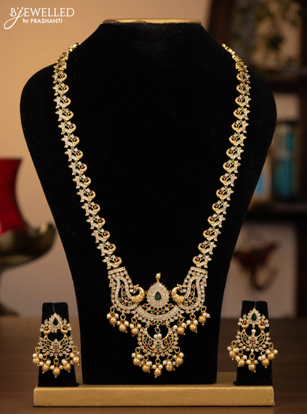 Antique haaram peacock design with kemp & cz stones and pearl hangings
