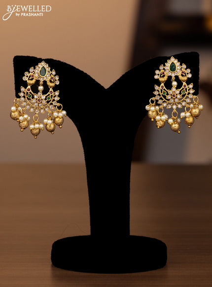 Antique haaram peacock design with kemp & cz stones and pearl hangings