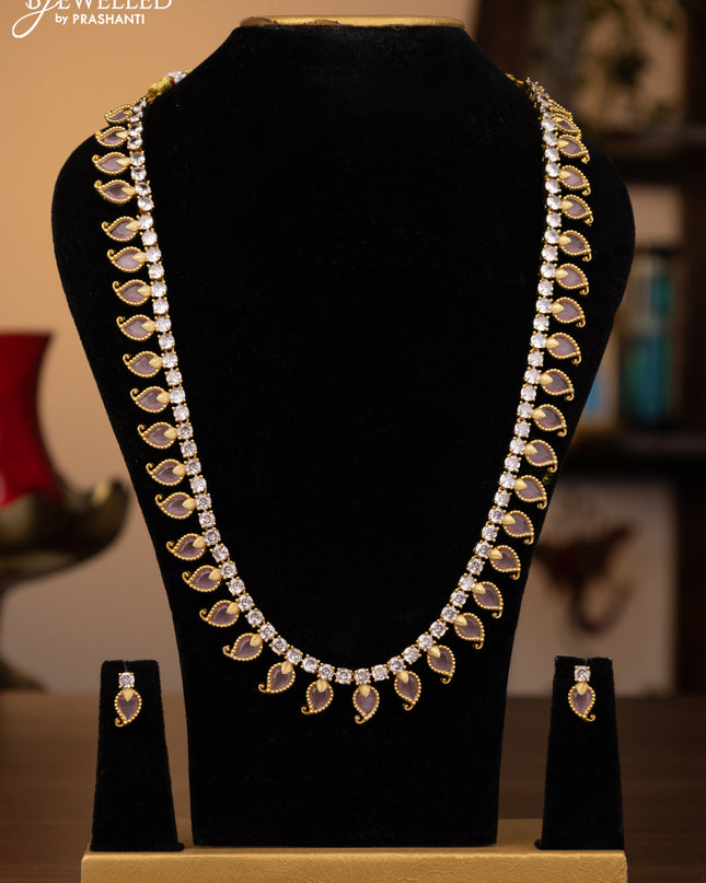 Antique haaram manga design with baby pink and cz stones