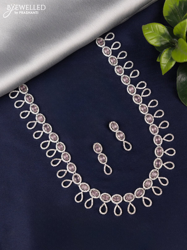 Zircon haaram with baby pink and cz stones