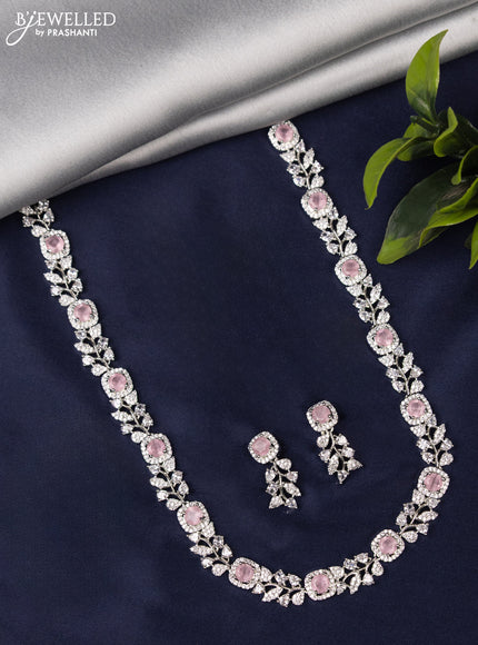 Zircon haaram with baby pink and cz stones