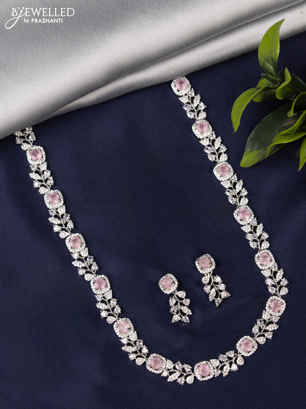 Zircon haaram with baby pink and cz stones