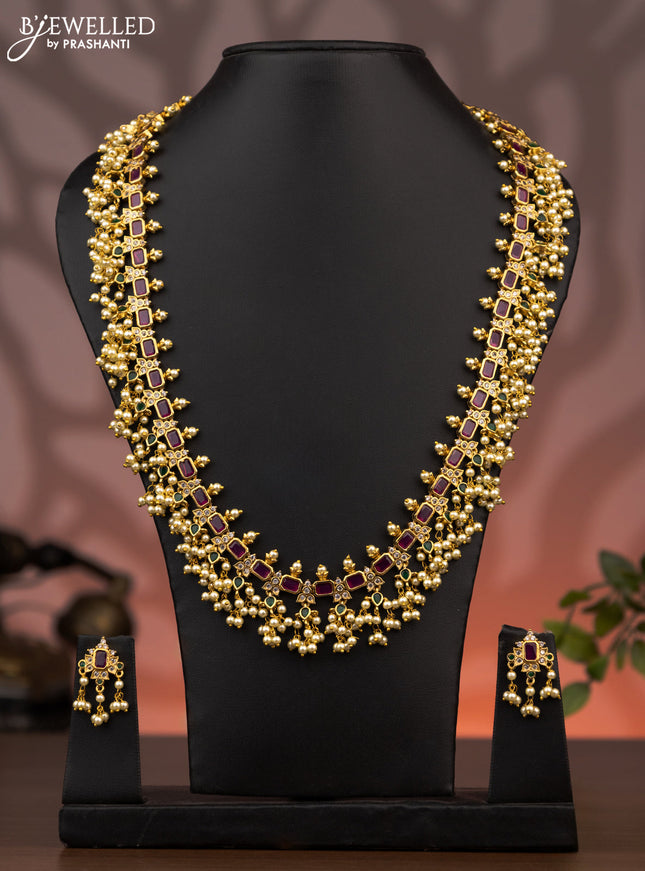 Antique guttapusalu haaram with kemp & cz stones and pearl hangings