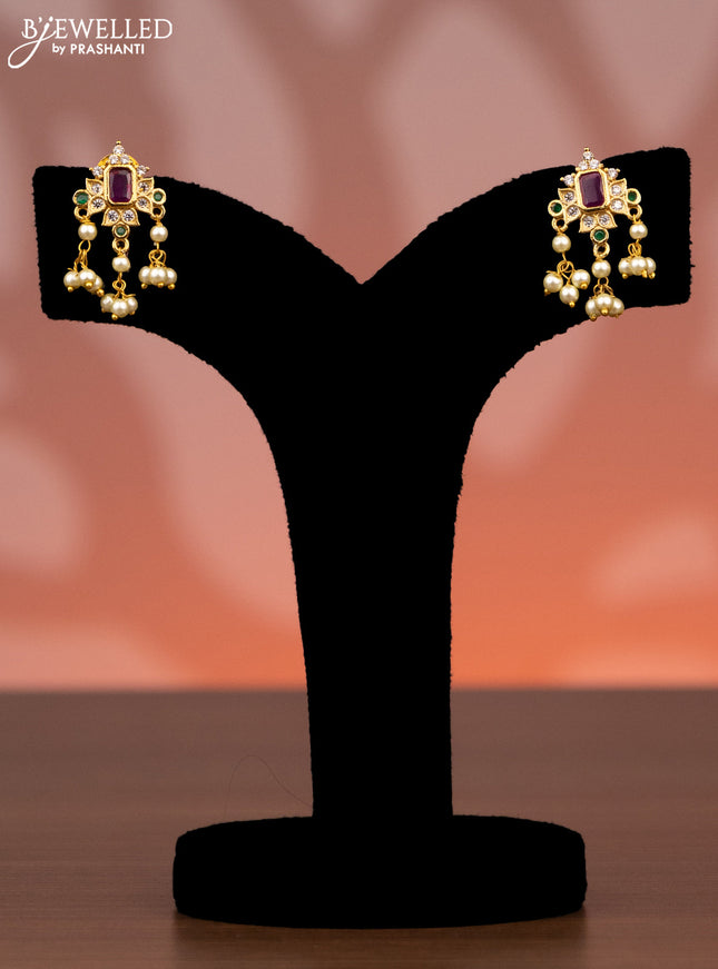 Antique guttapusalu haaram with kemp & cz stones and pearl hangings