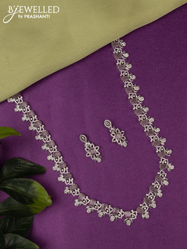 Zircon haaram with baby pink and cz stones