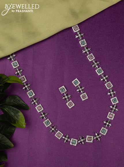 Zircon haaram with mint green & baby pink and cz stones