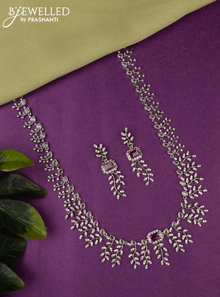 Zircon haaram with ruby and cz stones