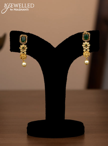 Antique haaram ram darbar design with green kemp & cz stones and pearl hangings