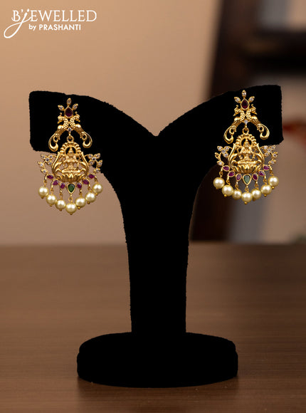 Antique haaram lakshmi design with kemp & cz stones and pearl hangings