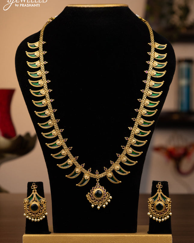 Antique haaram with kemp stones and pearl hangings