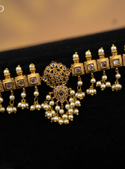 Antique hip chain with cz stones and pearl hangings