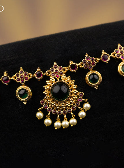 Antique hip chain with kemp stones and pearl hangings