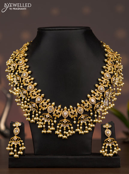 Antique guttapusalu necklace with cz stones and pearl hangings