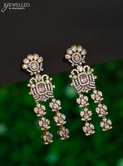 Earrings with baby pink and cz stones in victorian finish
