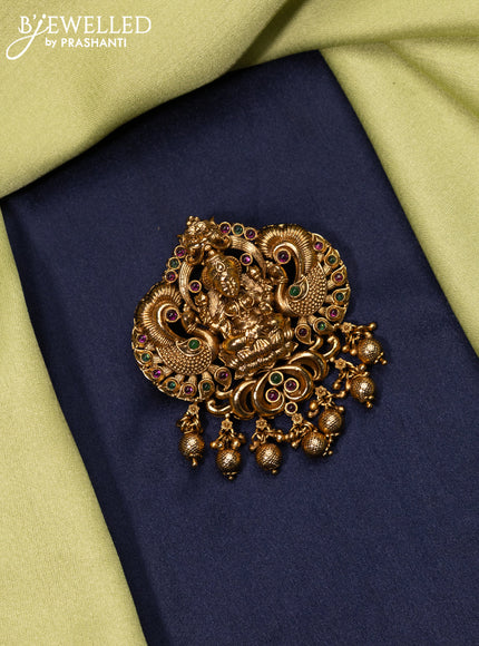 Antique jada billai lakshmi design with kemp stones and golden beads hanging