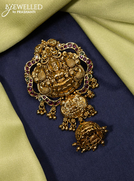 Antique jada billai lakshmi design with kemp & kundan stones and golden beads hanging