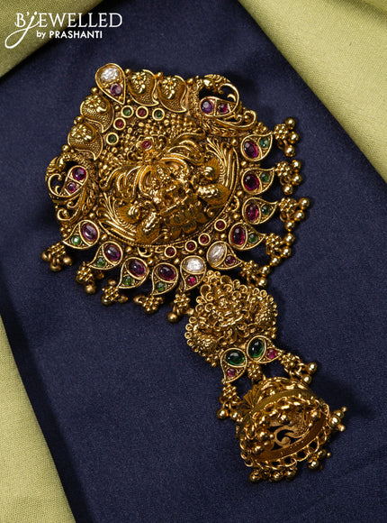 Antique jada billai lakshmi design with kemp & kundan stones and golden beads hanging