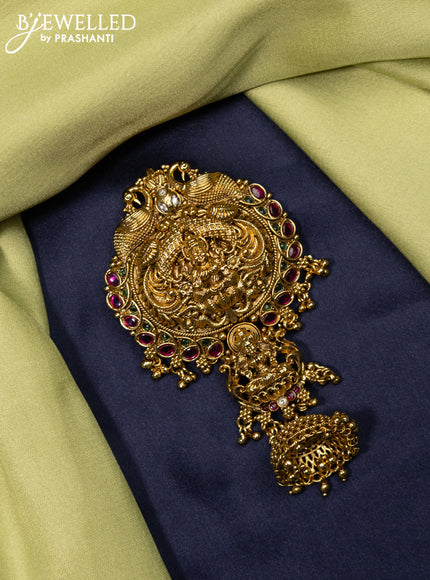 Antique jada billai lakshmi design with kemp & kundan stones and golden beads hanging