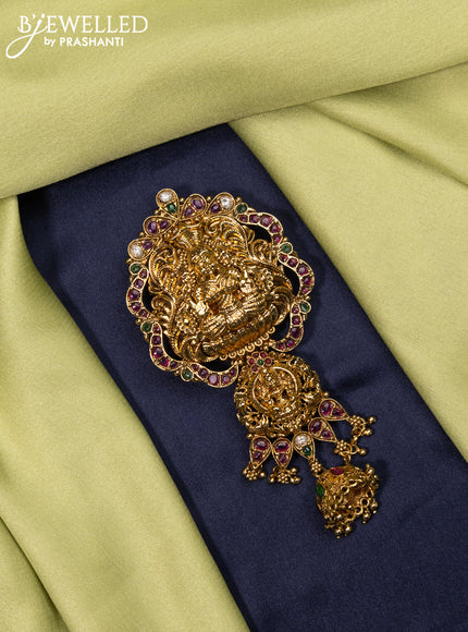 Antique jada billai lakshmi design with kemp & kundan stones and golden beads hanging